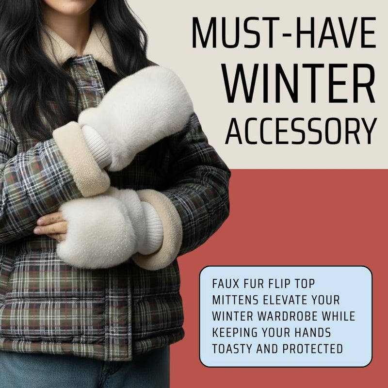 Funky Junque Faux Fur Flip Mittens Womens Warm Convertible Fingerless Gloves - Image 5